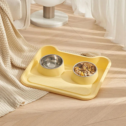 Double Pet Feeding Bowl Set Tilted Raised Anti Spill Dog Cat Food Water