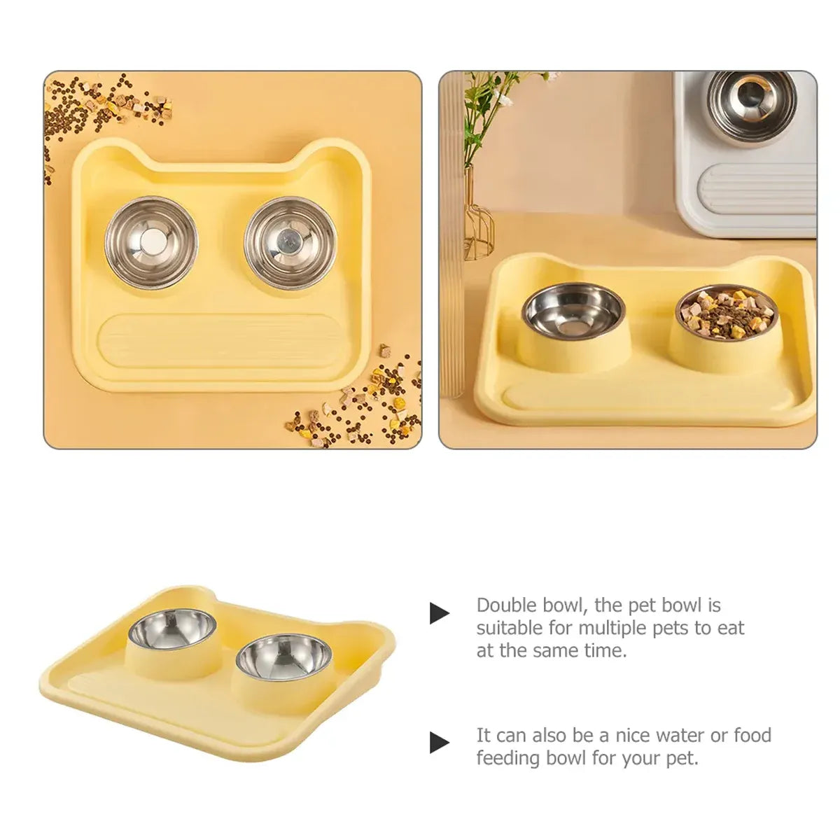 Double Pet Feeding Bowl Set Tilted Raised Anti Spill Dog Cat Food Water