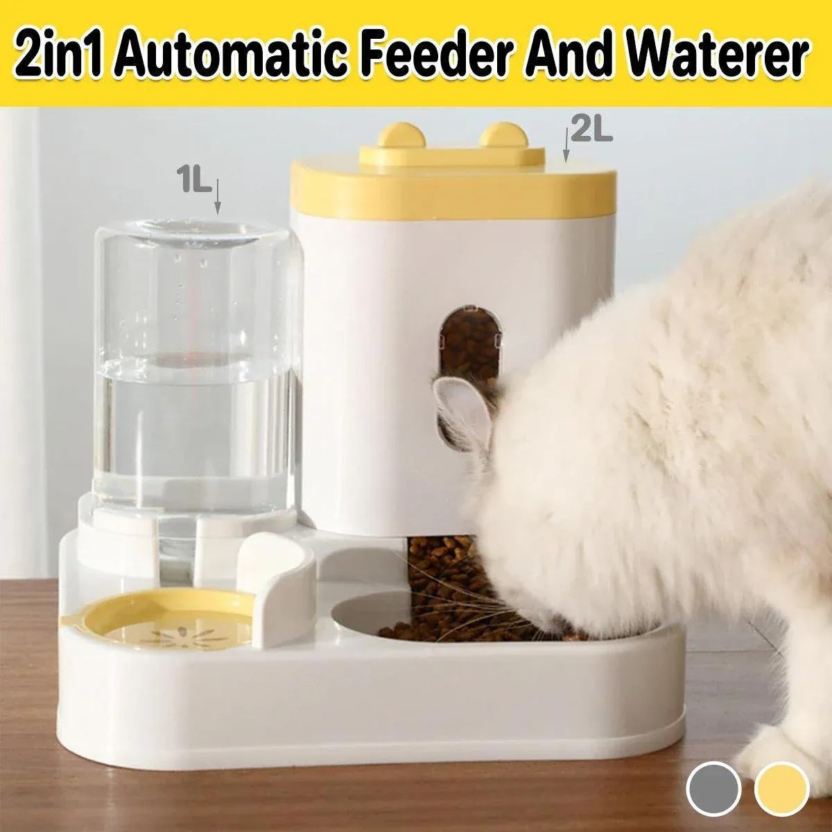 2in1 Pet Bowl Vertical Feeder and Drinker Cat Dog Bowl Water and Food in One - Grey