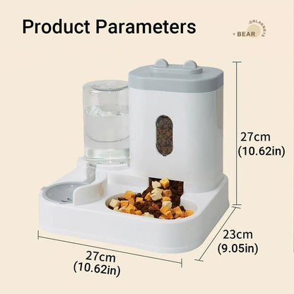 2in1 Pet Bowl Vertical Feeder and Drinker Cat Dog Bowl Water and Food in One - Grey