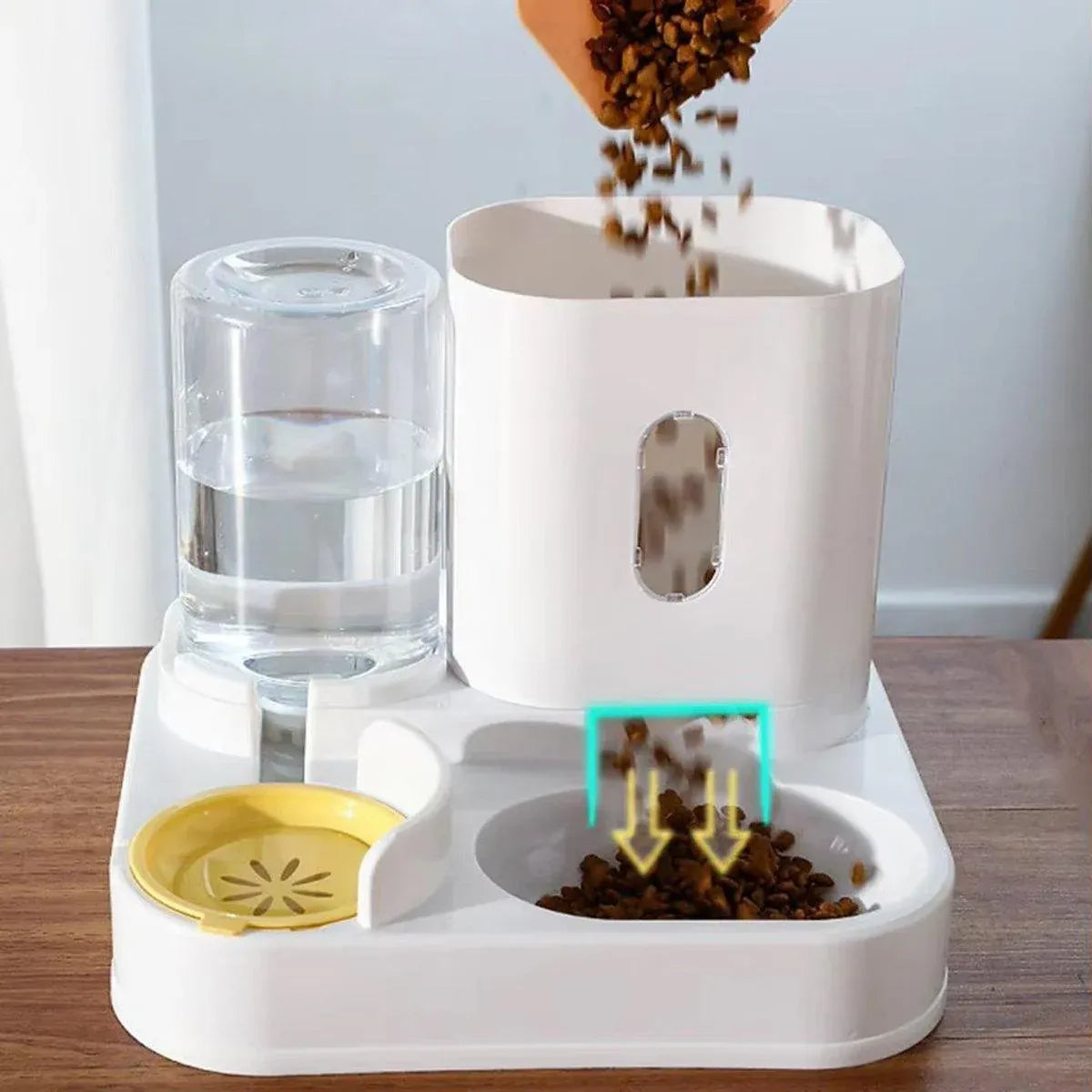 2in1 Pet Bowl Vertical Feeder and Drinker Cat Dog Bowl Water and Food in One - Grey