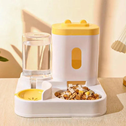 2in1 Pet Bowl Vertical Feeder and Drinker Cat Dog Bowl Water and Food in One - Grey