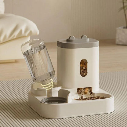 2in1 Pet Bowl Vertical Feeder and Drinker Cat Dog Bowl Water and Food in One - Grey
