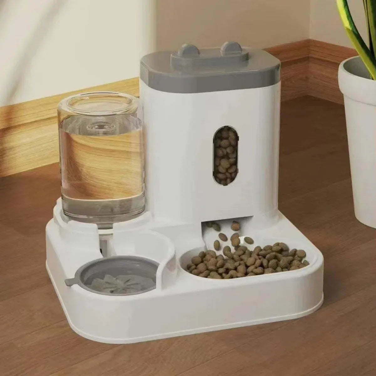 2in1 Pet Bowl Vertical Feeder and Drinker Cat Dog Bowl Water and Food in One - Grey