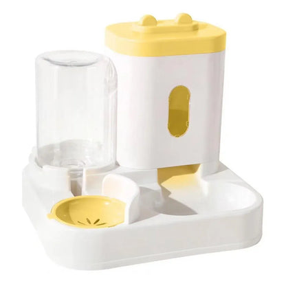2in1 Pet Bowl Vertical Feeder and Drinker Cat Dog Bowl Water and Food in One - Yellow