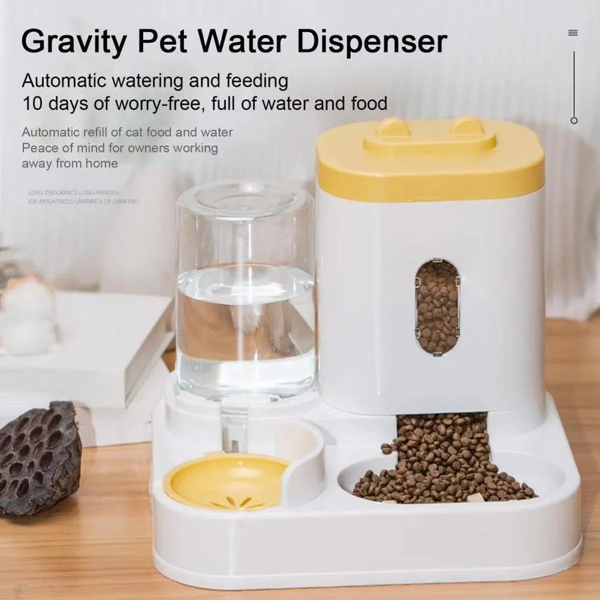 2in1 Pet Bowl Vertical Feeder and Drinker Cat Dog Bowl Water and Food in One - Yellow