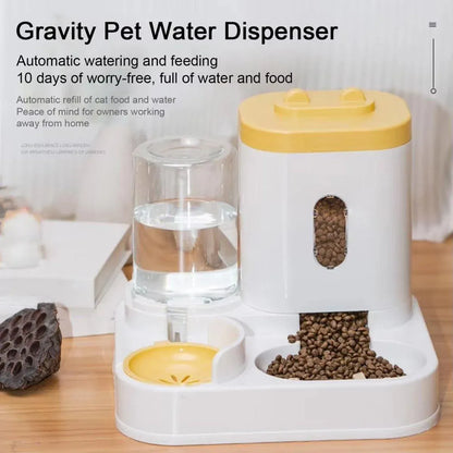 2in1 Pet Bowl Vertical Feeder and Drinker Cat Dog Bowl Water and Food in One - Yellow