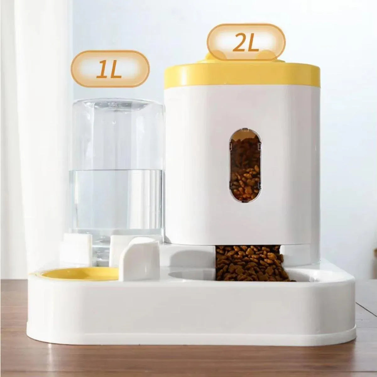 2in1 Pet Bowl Vertical Feeder and Drinker Cat Dog Bowl Water and Food in One - Yellow