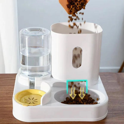 2in1 Pet Bowl Vertical Feeder and Drinker Cat Dog Bowl Water and Food in One - Yellow