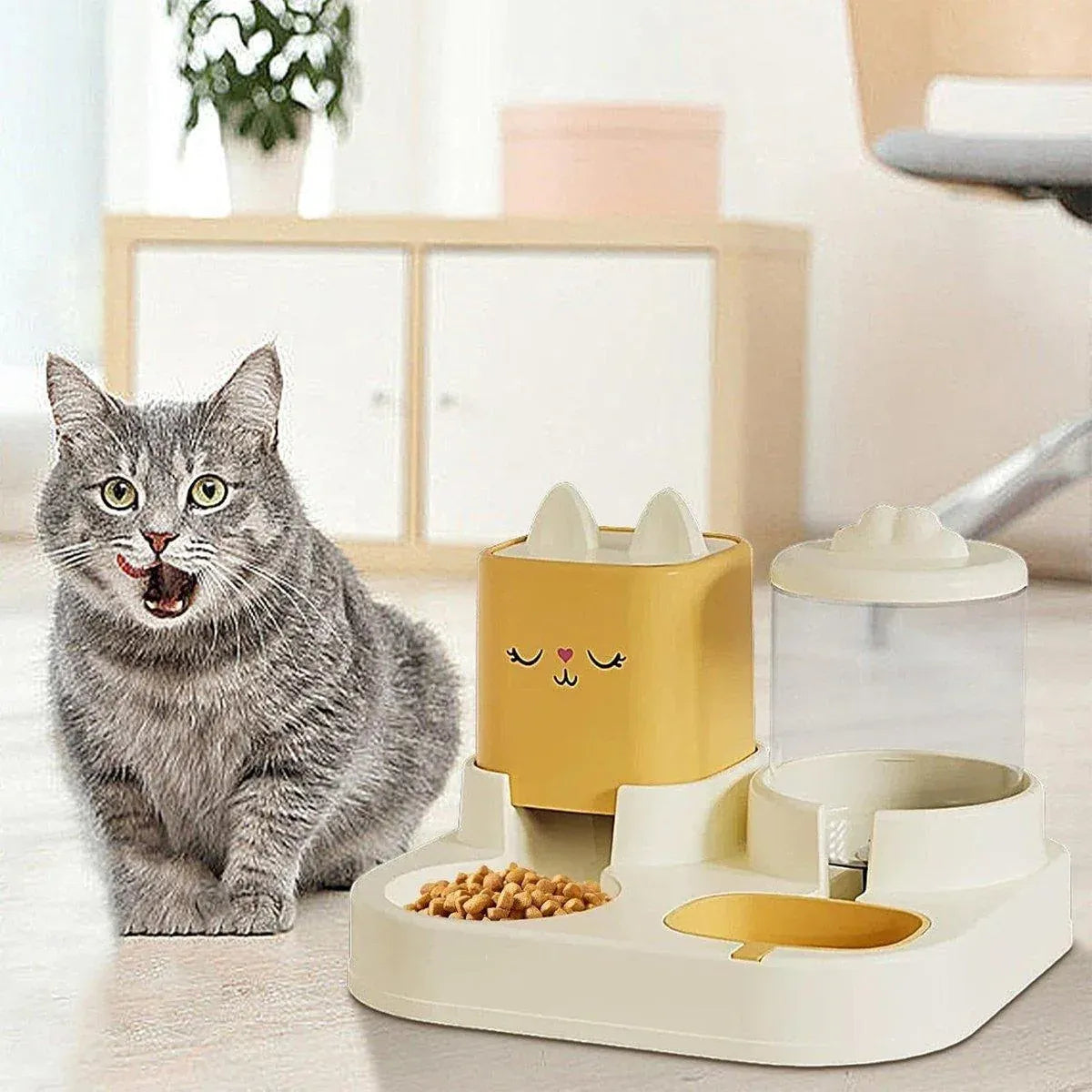 Pet Cartoon Feeding Bowl Universal Water Feeder Cat Dog Food Dish Durable Stand - Yellow