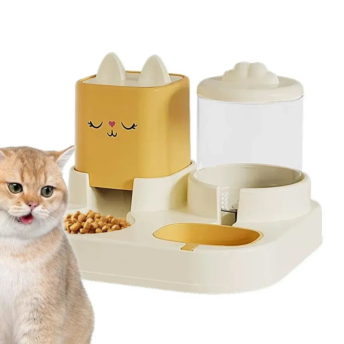 Pet Cartoon Feeding Bowl Universal Water Feeder Cat Dog Food Dish Durable Stand - Yellow