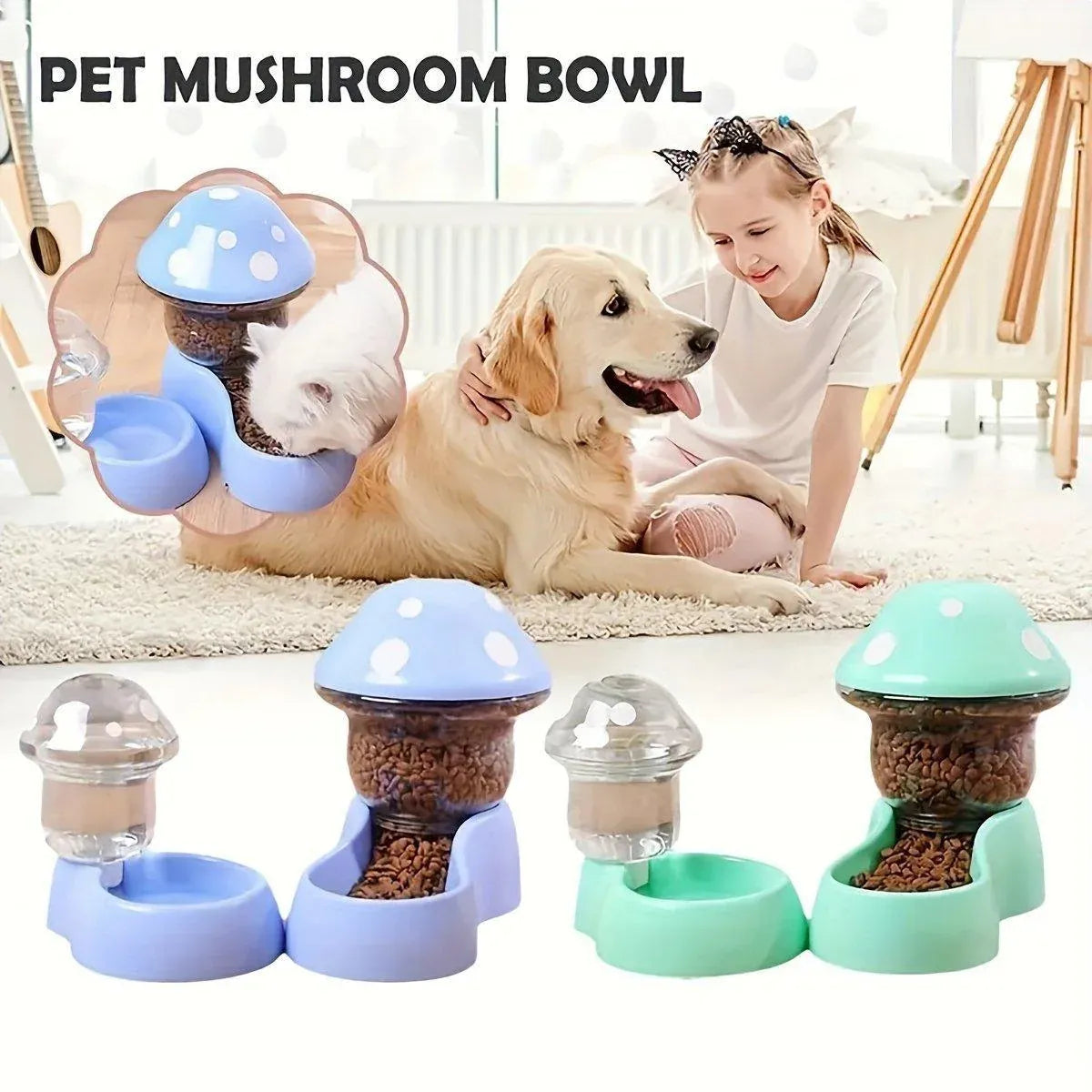 Cat Bowl Pet Feeding Bowl Double Dog Food Water Bowl for Cats and Dogs Feeding - Green