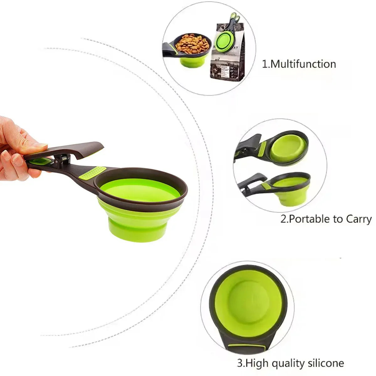 Silicone Pet Food Scoop With Clip Long Handle Foldable Cat Dog Spoon Tool - L