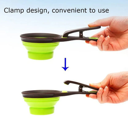 Silicone Pet Food Scoop With Clip Long Handle Foldable Cat Dog Spoon Tool - L