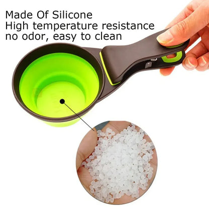 Silicone Pet Food Scoop With Clip Long Handle Foldable Cat Dog Spoon Tool - L