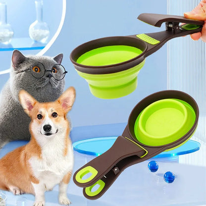 Silicone Pet Food Scoop With Clip Long Handle Foldable Cat Dog Spoon Tool - L
