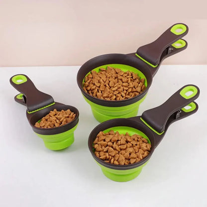 Silicone Pet Food Scoop With Clip Long Handle Foldable Cat Dog Spoon Tool - L