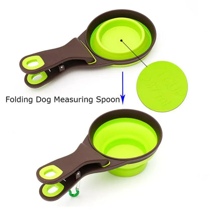 Silicone Pet Food Scoop With Clip Long Handle Foldable Cat Dog Spoon Tool - L