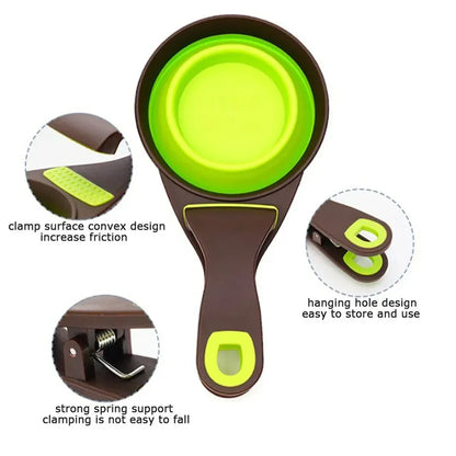 Silicone Pet Food Scoop With Clip Long Handle Foldable Cat Dog Spoon Tool - L