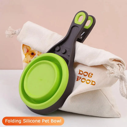 Silicone Pet Food Scoop With Clip Long Handle Foldable Cat Dog Spoon Tool - M