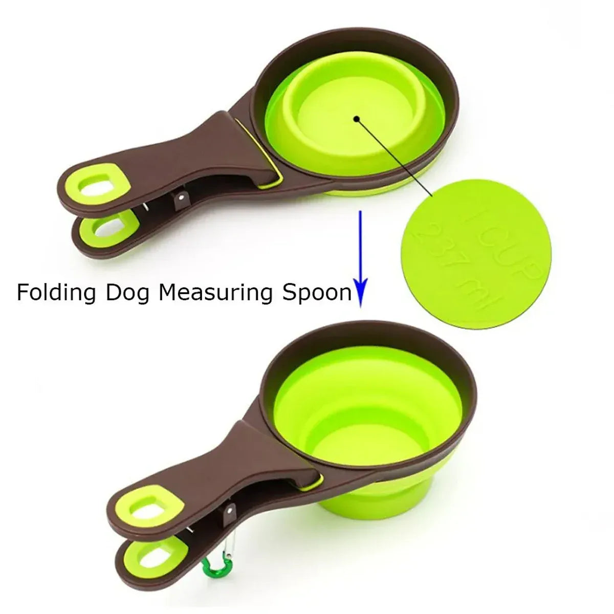 Silicone Pet Food Scoop With Clip Long Handle Foldable Cat Dog Spoon Tool - M