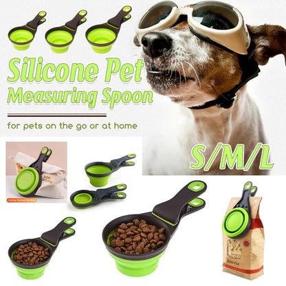 Silicone Pet Food Scoop With Clip Long Handle Foldable Cat Dog Spoon Tool - S