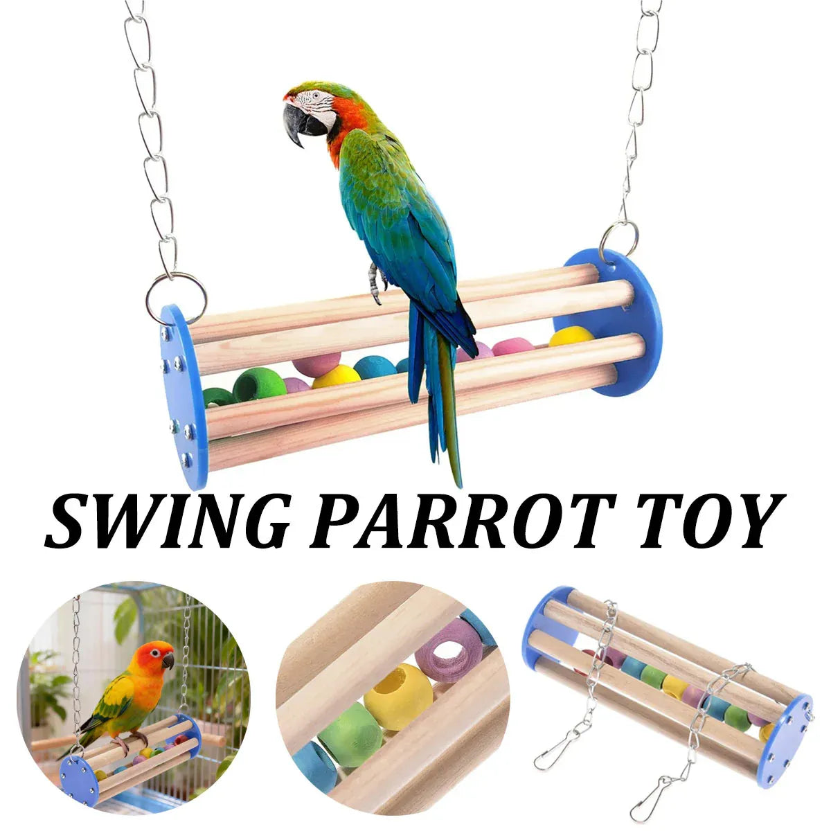 Wooden Bird Stand Perch Cage Mounted Play Toy For Parrot Budgie Cockatiel Cage