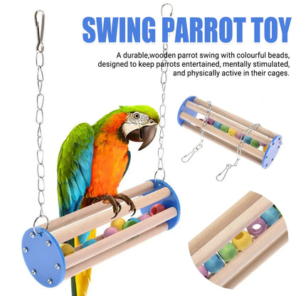 Wooden Bird Stand Perch Cage Mounted Play Toy For Parrot Budgie Cockatiel Cage