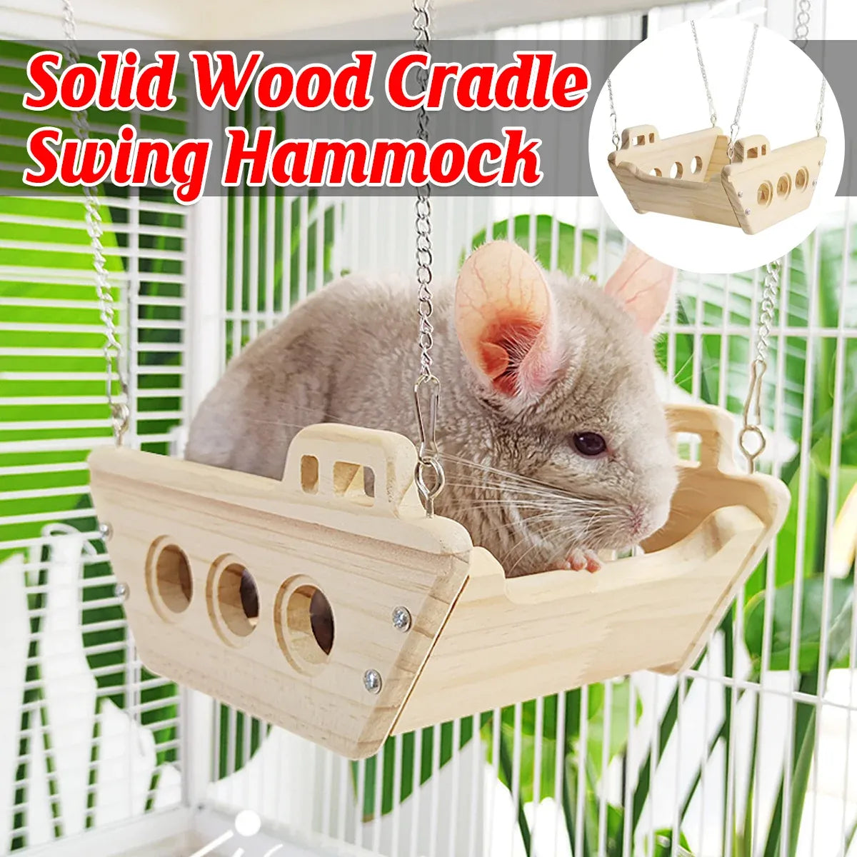 Wooden Cradle Swing Hammock Cage Accessory for Small Pets
