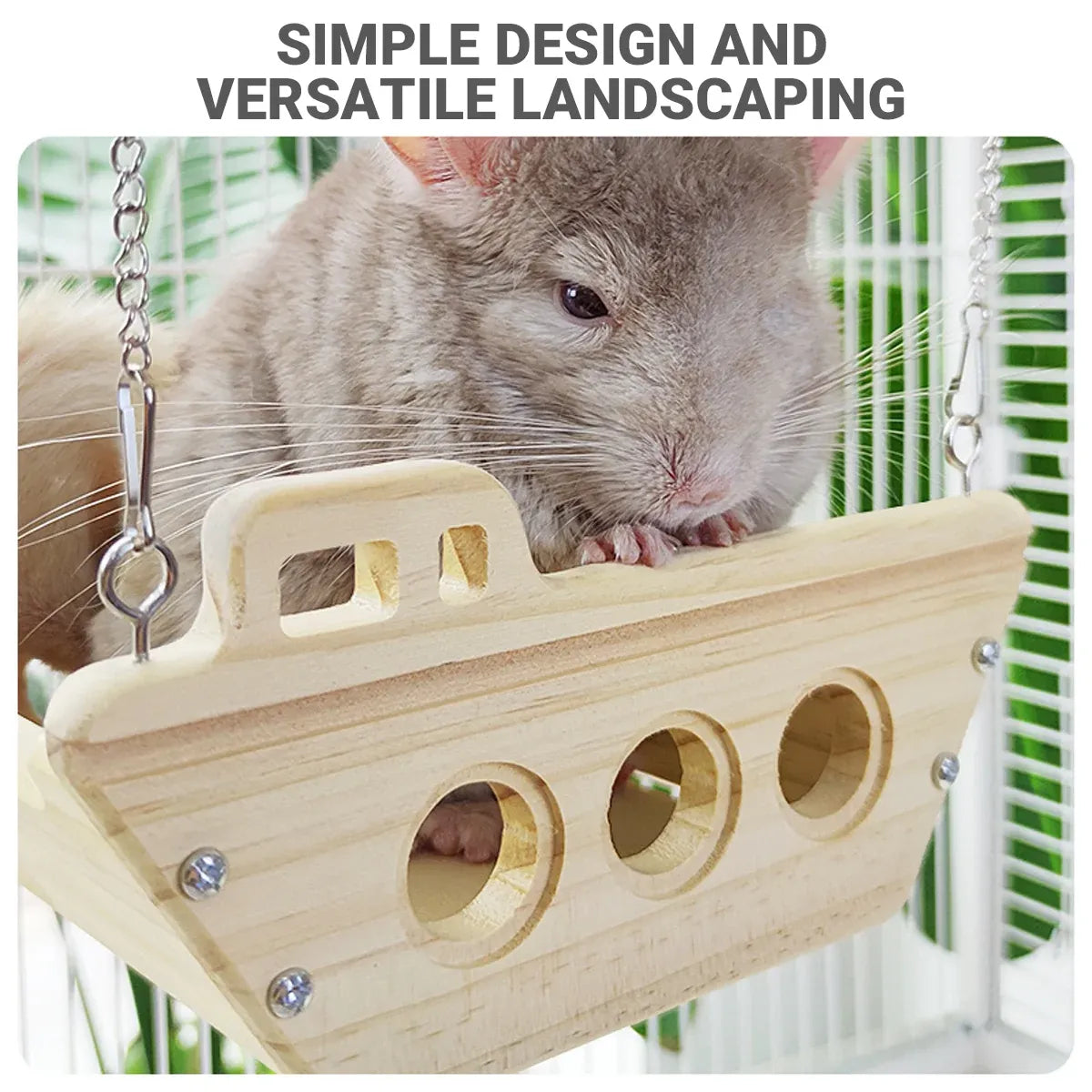 Wooden Cradle Swing Hammock Cage Accessory for Small Pets