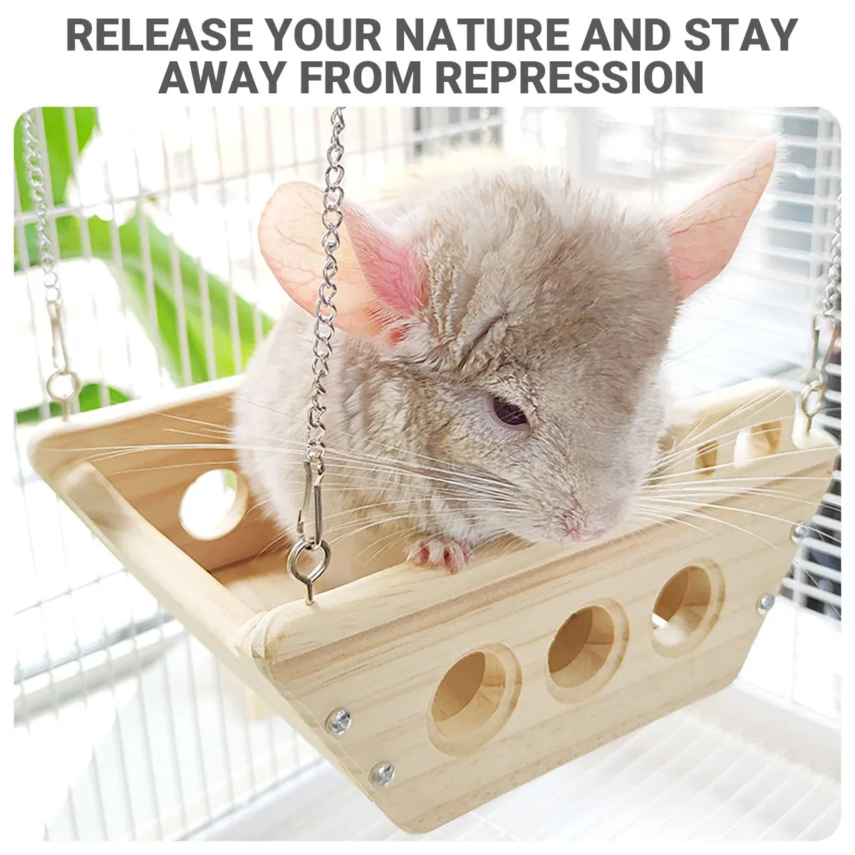 Wooden Cradle Swing Hammock Cage Accessory for Small Pets