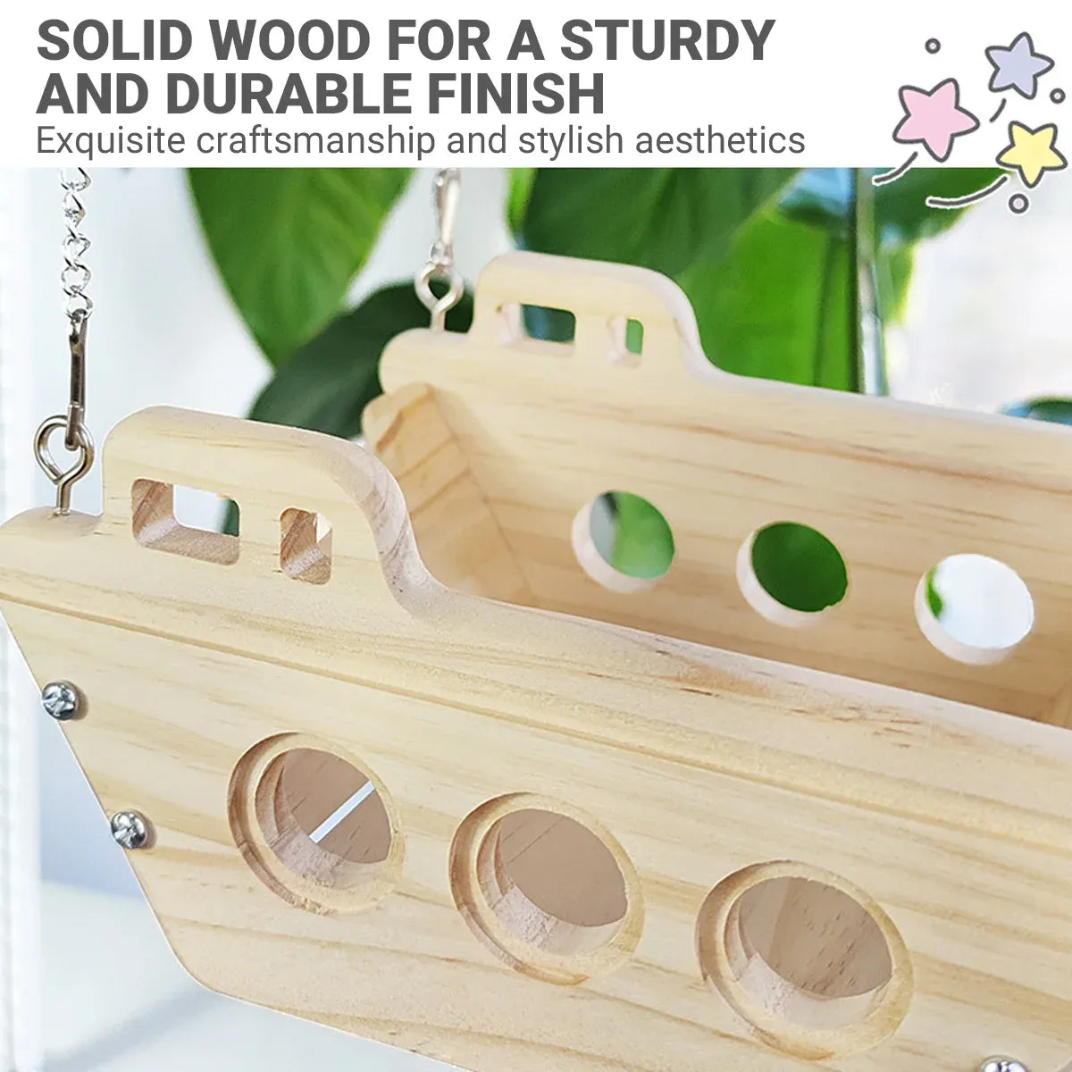 Wooden Cradle Swing Hammock Cage Accessory for Small Pets