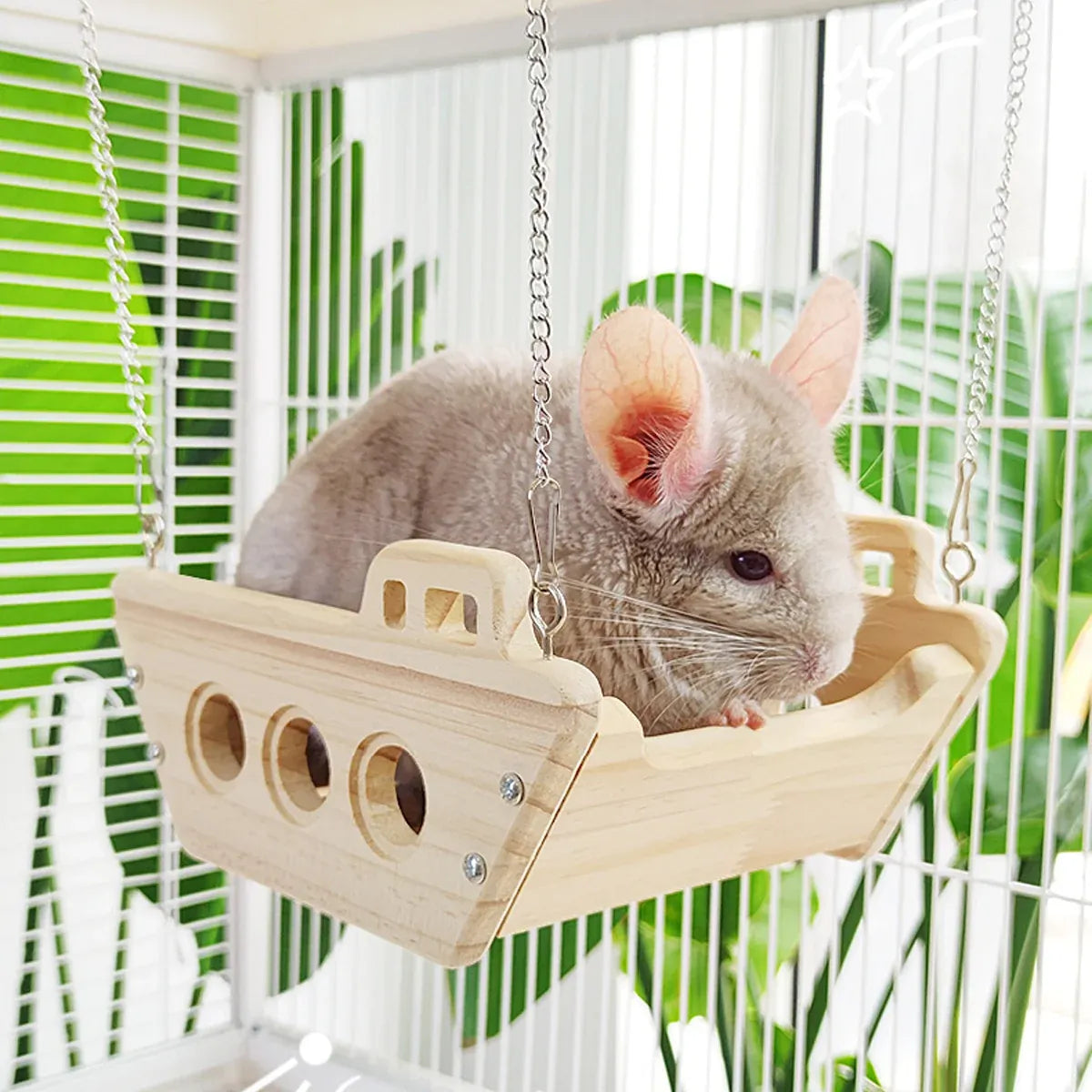 Wooden Cradle Swing Hammock Cage Accessory for Small Pets