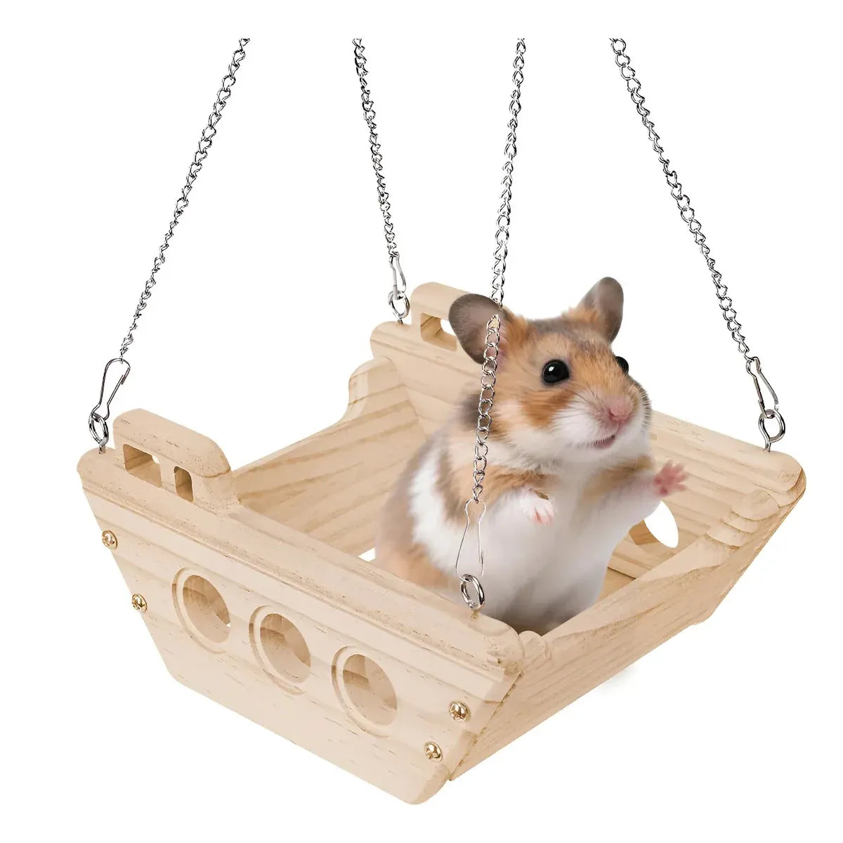Wooden Cradle Swing Hammock Cage Accessory for Small Pets