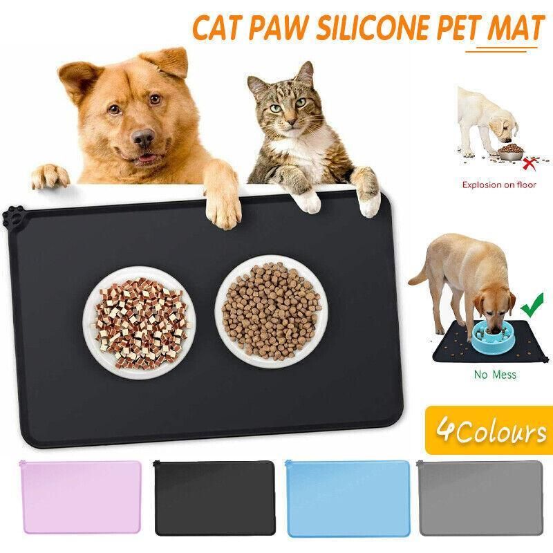 Silicone Pet Feeding Mat Dog Cat Food Bowl Placemat Waterproof Non-Slip Easy Clean - Black
