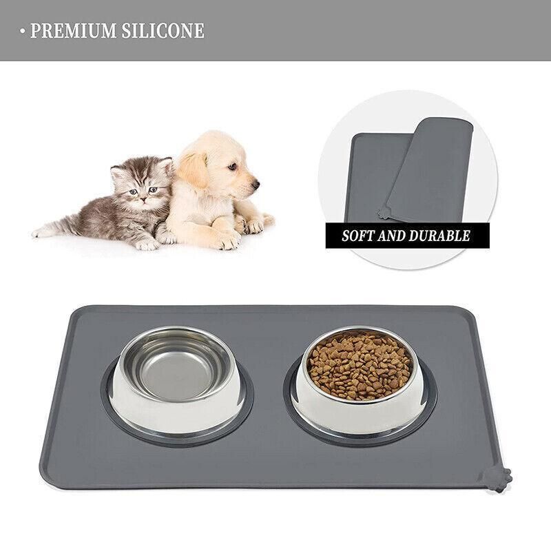 Silicone Pet Feeding Mat Dog Cat Food Bowl Placemat Waterproof Non-Slip Easy Clean - Black