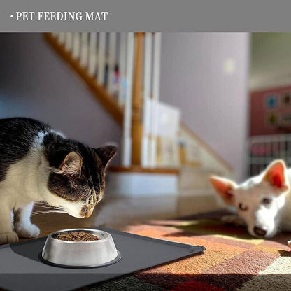 Silicone Pet Feeding Mat Dog Cat Food Bowl Placemat Waterproof Non-Slip Easy Clean - Black