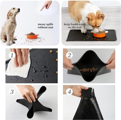 Silicone Pet Feeding Mat Dog Cat Food Bowl Placemat Waterproof Non-Slip Easy Clean - Pink