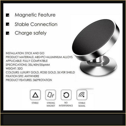 360-Degree Car Phone Holder Dashboard Mount Stand Cradle for Flat Surface - Black