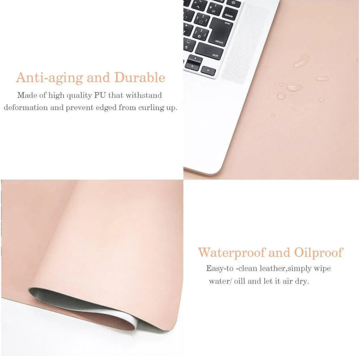 Leather Mouse Pad Gaming Waterproof Desk Mat 25 x 21cm Anti Slip - Pink