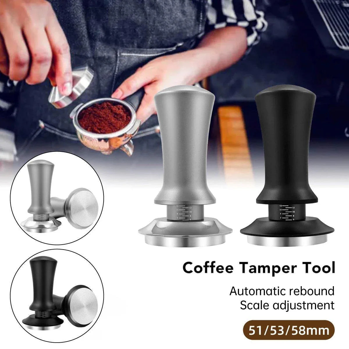 Adjustable Coffee Tamper with Scale Constant Pressure Espresso Powder Press Tool - Silver-58mm - Mekamart Australia