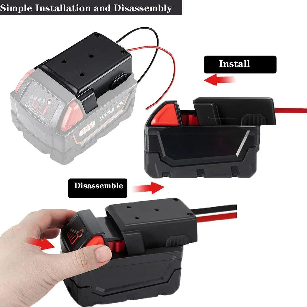Diy For Milwaukee M18 Xc 18V Diy Project Battery Adapter/Base Power 2 Wirings - Red
