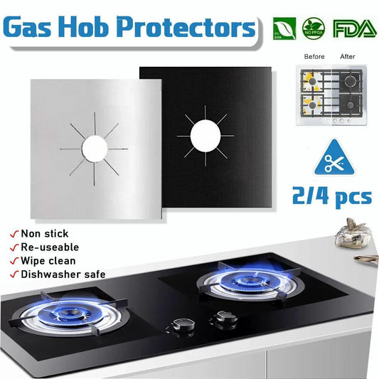 Gas Stove Burner Covers Reusable Hob Protectors Non Stick Liner Pad 4 Pcs - 4 PCS Black - Mekamart Australia