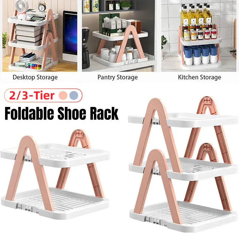 2/3 Tier Removable Shoe Rack Folding Storage Shelf Simple Space Saving Organizer - 2Tier-Blue - Mekamart Australia