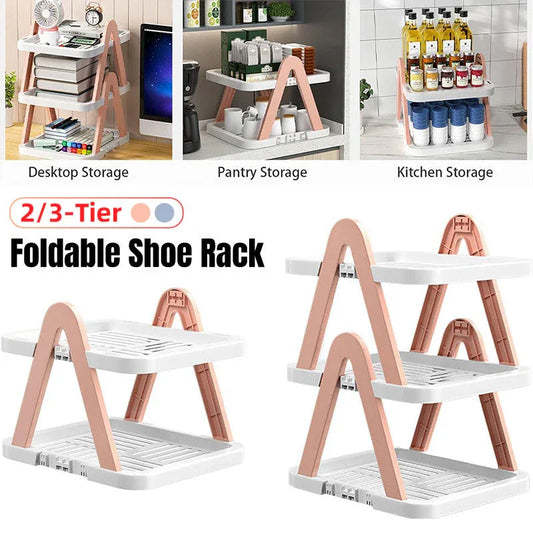 2/3 Tier Removable Shoe Rack Folding Storage Shelf Simple Space Saving Organizer - 2Tier-Blue - Mekamart Australia