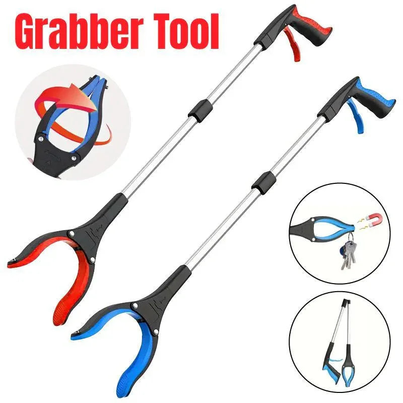Folding Rubbish Picker Clip Hygiene Trash Grabber Long Handle Waste Cleaner Tool - Blue - Mekamart Australia