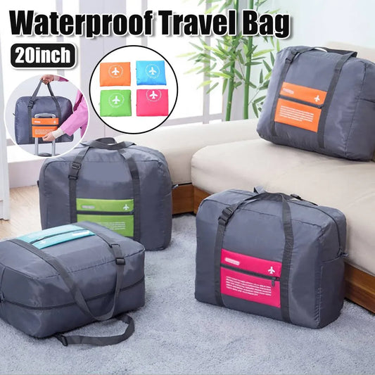 Nylon Waterproof Collapsible Travel Bag Large Suitcase Clothing Organizer - Blue