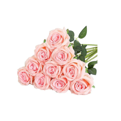 10pcs Artificial Silk Simulation Rose Flowers - Wedding Party Home Decorations - Light-Pink - Mekamart Australia