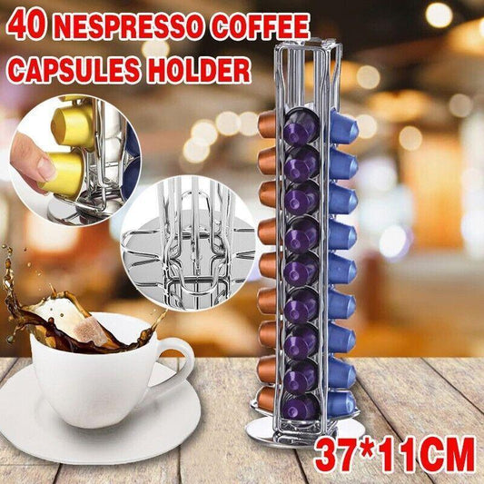 40 Capsules Rotating Coffee Pod Holder Rack for Nespresso Chrome Countertop Stand - Mekamart Australia