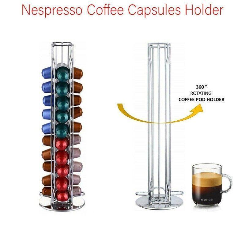 40 Capsules Rotating Coffee Pod Holder Rack for Nespresso Chrome Countertop Stand - Mekamart Australia